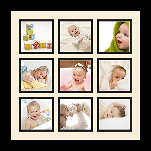 ArtToFrames Collage Photo Frame Single Mat with 9-4x4 Openings with Satin Black Frame and Baby Blue mat. - color: 9 - 4x4 - (2147), size: Baby Blue