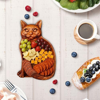 Cat Shaped Wood Serving Trays, 8.66 x 5.5 Inch Decorative Wooden Serving Platters for Food, Versatile Wooden Trays for Cheese, Appetizers, Fruit, Candle, Jewelry, Home Decor