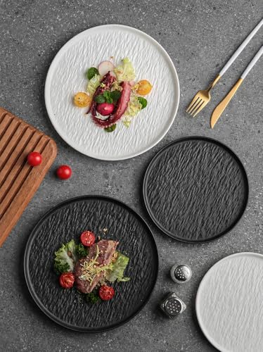 AOSIFIEL Ceramic Dinnerware set with Mugs for 4, 20 pcs, Dish set for 4, Porcelain Plates and Bowls Sets, White Dishware Sets Stoneware Dinner Plates Sets Platos de Cocina Vajilla - color: White Rock-Textured with Mug（20pcs）