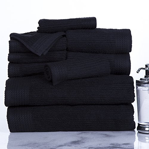 Lavish Home 10PC Bathroom Towels Set - 525GSM 100% Cotton Bathroom Essentials with 2 Bath Towels, 2 Hand Cloths, 4 Wash Cloths and 2 Fingertip Fabric for Shower, Gym, Spa, and Dorm (Black) - color: Black, size: 27" x 54"