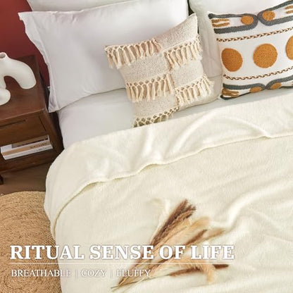 Ailemei Direct Knit Throw Blanket for Bed, Soft Thin Blankets for Sofa, Couch, Camping, Office Chair, Cozy Touch Lightweight Breathable Blanket All Season Use, Cream 50"x70" - color: Cream