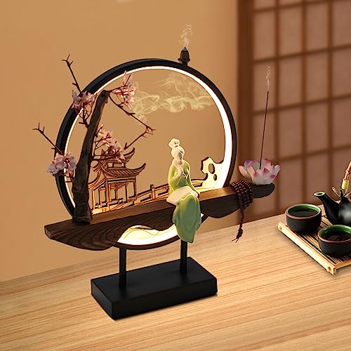 Backflow Incense Holder with LED Light, Countertop Incense Burner Holder Chinese Retro Ceramic Backflow Incense Burner for Relaxing or Home Decor (Style 2) - size: Style 2