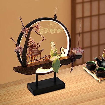 Backflow Incense Holder with LED Light, Countertop Incense Burner Holder Chinese Retro Ceramic Backflow Incense Burner for Relaxing or Home Decor (Style 2) - size: Style 2