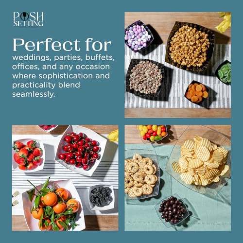 4 Pack Disposable White Plastic Serving Bowls Square Party Candy Use 64oz | Square Design. Disposable Party Tableware. Salad, Fruit & Candy Use. Candy Buffet Containers. White Plastic. - color: White, size: 64 OUNCE