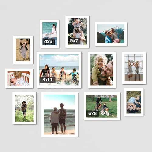 Heimlove White Collage Picture Frames Set of 12,Two 8x10,Two 6x8,Four 5x7,Four 4x6 Photo Frames,Gallery Wall Frame Set for Wall Mount or Tabletop Display - color: WHITE