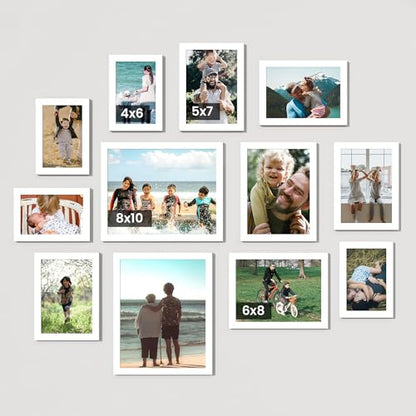 Heimlove White Collage Picture Frames Set of 12,Two 8x10,Two 6x8,Four 5x7,Four 4x6 Photo Frames,Gallery Wall Frame Set for Wall Mount or Tabletop Display - color: WHITE