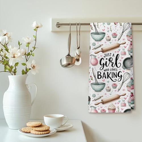 Gifts for Baking Lovers Women Kitchen Towels, Baker Gifts, Just a Girl Who Loves Baking Hand Dish Towels for Kitchen Bakery, 16x24 Inch - color: Kitchen-094