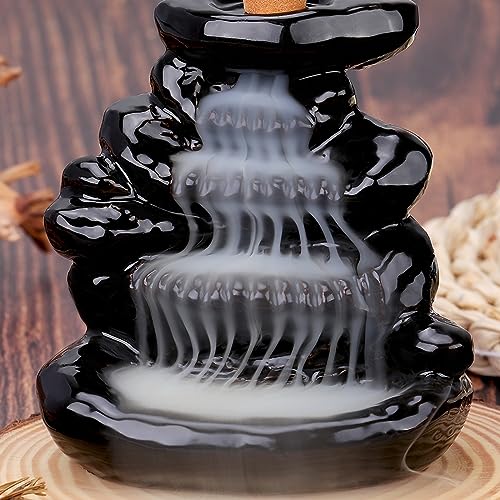 Waterfall Backflow Incense Burner Ceramic Incense Holder Incense Waterfall Fountain Incense Cone Holder, Yoga Meditation Home Decor Office Gifts(Stone) - color: Stone Backflow Incense Burner