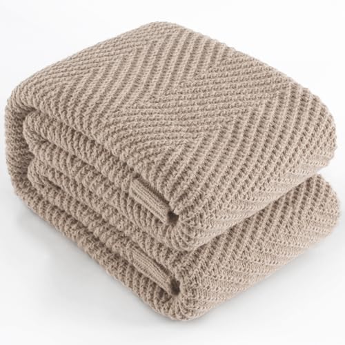 Knitted Throw Blanket for Couch, 60X80 Chevron Bed Knit Throws | Taupe Lightweight Living Room Decor, Super Soft Boho Bedding Blankets, Cozy Herringbone Textured, Chair Sofa Cover - color: Taupe, size: Twin (60"x80")