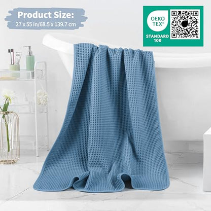 Microfiber Waffle Bath Towels, 4 Pieces, Soft, Absorbent, Fast Drying, Lint Free 430 GSM (27''x55''/68.58 cm x139.7 cm) - color: Blue