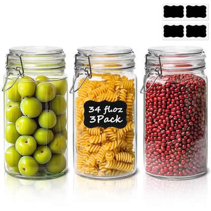 ComSaf Glass Pantry Jars with Airtight Lids 34 oz 3 Pack Coffee Canisters | Flour sugar rice, Sourdough pickling, Pantry organization, Pickling fermenting, Sourdough starter, Cabinet organization - size: 34oz*3