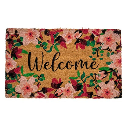 Northlight Natural Coir Blossoming Floral Outdoor Rectangular Welcome Doormat 18" x 30"
