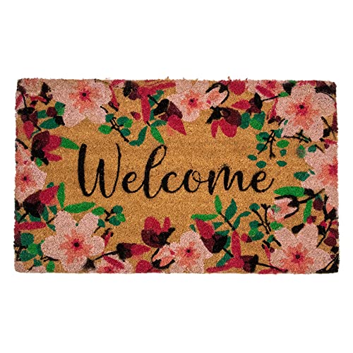 Northlight Natural Coir Blossoming Floral Outdoor Rectangular Welcome Doormat 18" x 30"