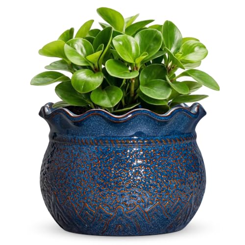 Ceramic Plant Pots, 6 Inch Planter with Drainage Hole, Retro Blue | Unique Small Plant Pot for Indoor Plants, Round Pots for Succulent Plants, House Bedroom Decor, Plant Lover Gifts - color: Retro Blue, size: 6 Inch