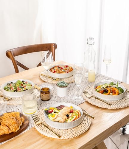 7.5" Ceramic Pasta Bowls Set of 4, Salad Bowls | Versatile Serving Bowls for Pasta, Salad, Fruit & Noodles, Housewarming & Wedding Gift, Reactive White - color: Reactive White, size: 7.5 Inch