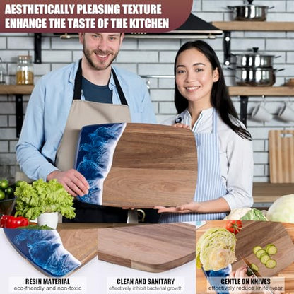 Ocean Charcuterie board, Acacia Wood Resin Spliced Board with Wave Pattern,suitable for Cheese Meat Vegetable Steak, Serving Board (Blue Wave) - color: Blue Wave