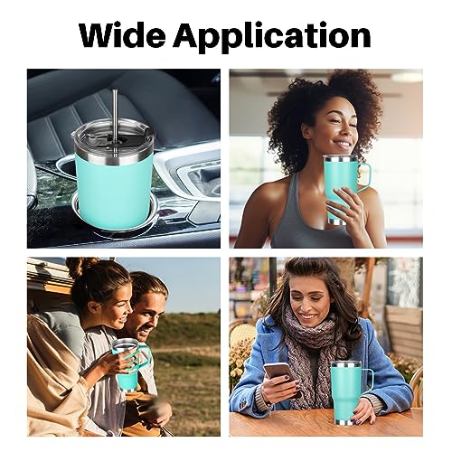 20 oz Tumbler with Handle, Stainless Steel Insulated Tumbler with Lid and Straw, Double Wall Vacuum Coffee Mug Tumbler, Insulated Coffee Thermal Cup for Cold and Hot (Mint Green) - color: Mint Green, size: 20 Ounces