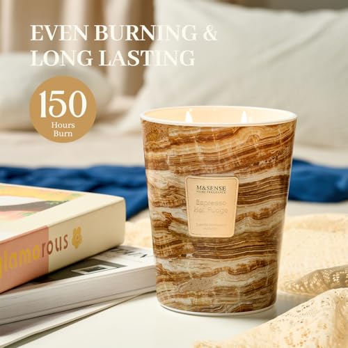M&SENSE Extra Large Candle 35oz 150H Espresso Hot Fudge Scented Candle, 3 Wick Highly Scented Jar Candle, XL Candles Gift for Stress Relief, Meditation, Yoga - color: EspressoHotFudge, size: Large