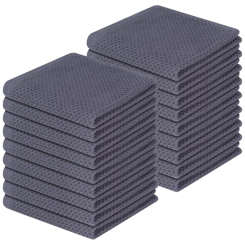 Homaxy 100% Cotton Waffle Weave Kitchen Dish Cloths 18-Pack, Dark Grey | 12 x 12 Inches, Ultra Soft Absorbent Dish Towels, Quick Drying Dish Rags with Hanging Loop - color: Dark Grey, size: 12 X 12 - 18 Pack