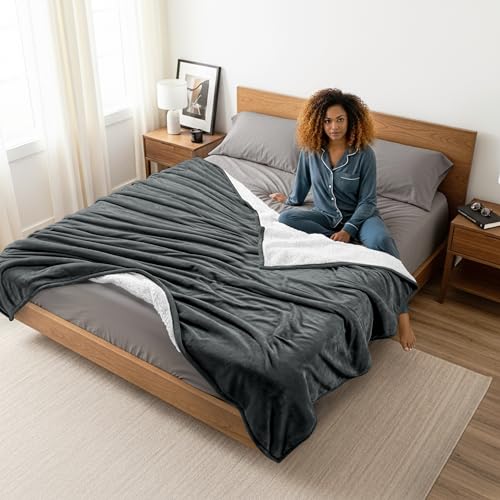 Utopia Bedding Reversible Plush Sherpa Blanket King Size Grey, 90x102 Inch | Soft, Warm, Fleece, Bed, Sofa, Couch, Camping, Travel, Cozy, All Season - color: Grey, size: King (90x102 Inch)