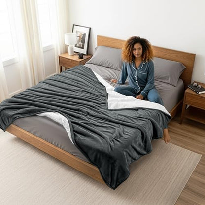 Utopia Bedding Reversible Plush Sherpa Blanket King Size Grey, 90x102 Inch | Soft, Warm, Fleece, Bed, Sofa, Couch, Camping, Travel, Cozy, All Season - color: Grey, size: King (90x102 Inch)