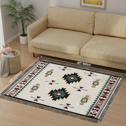 Samboo Mexican Blanket 50×60 Inch, Boho Native American Woven Throw Blanket for Couch Sofa Bed Camping Picnic Beach, Soft Lightweight Durable Machine Washable Decorative Blanket with Tassels