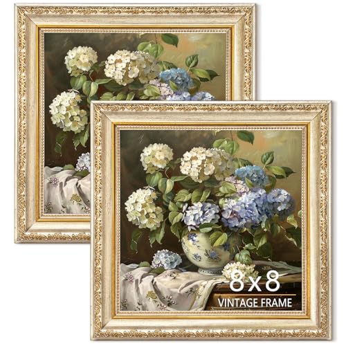 Ornate 8x8 Picture Frame Set of 2, Vintage Champagne Silver with Gold Accents 8 x 8 Photo Frame, Elegant Frame for Wedding Pictures, Wall or Tabletop Display, Champagne Light Gold, 2 Pack - color: Champagne Silver, size: 8x8-2P
