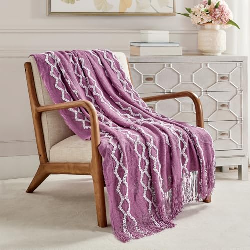 BOURINA Knit Throw Blanket Soft Chenille Outdoor Blanket,Purple 50x60Inch | Chenille Throw Blanket Textured Solid Soft Throws and Blankets for Sofa or Bed Knitted Decorative Blanket - color: A-purple, size: 50"×60"