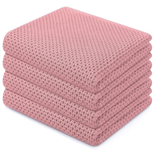 Homaxy 100% Cotton Waffle Weave Kitchen Dish Towels 4-Pack, Dried Rose | 13 x 28 Inches, Ultra Soft Absorbent Dish Towels, Quick Drying Cleaning Towels - color: Dried Rose, size: 13 X 28 - 4 Pack