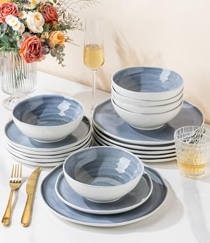LERATIO Ceramic Dinnerware Sets for 4,12-Piece Plates and Bowls Set | Handmade Wavy Edge porecelian Dish Set,Oven & Microwave,Dishwasher Safe,Scratch Resistant- - size: Service for 4
