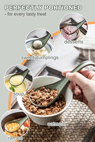 Asian Soup Spoon, Chinese Soup Spoons, Ramen Spoons, Japanese Ceramic Soup Spoon Set of 6,Thanksgiving Christmas Kitchen With Long Handle for Serving, Ramen, Pho, Noodles, Green - color: Green