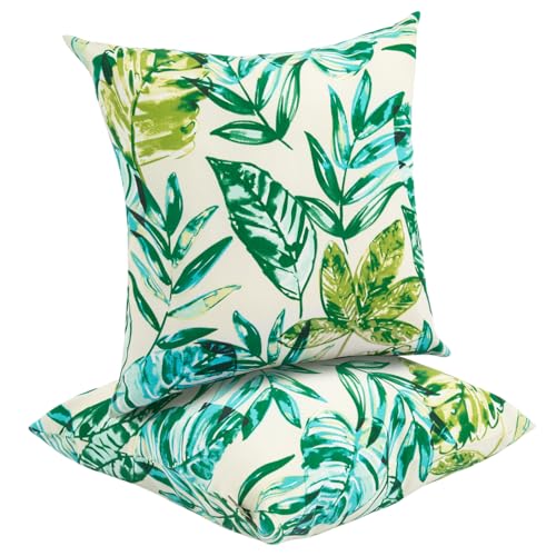 FUNHOME Water Resistant Outdoor Throw Pillows for Patio Furniture,18x18 Inch Decorative Pillows Set of 2 with Insert,Hidden Zipper Headrests for Sofa Couch Chair(Palm Leaf) - color: Palm Leaf, size: 18" x 18" (Pack of 2)