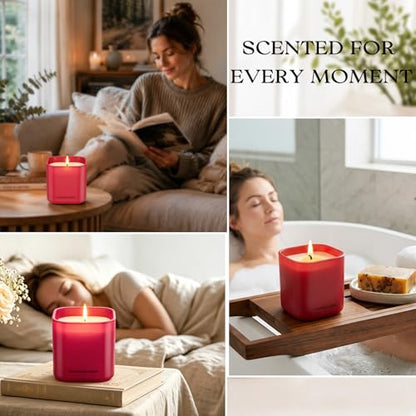 Scented Candle Set, Candle Gift Set, 3 Pack Candles for Home Scented | 4.22 oz Soy Candles, Aromatherapy Gift Set for Women, Monther's Day & Holiday, Scents of Apple Cinnamon/Pumpkin/Cedarwood - color: Red Candles Set