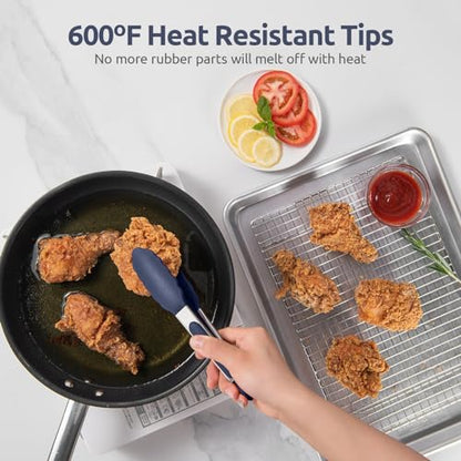 U-Taste 600ºF High Heat 7in Silicone Kitchen Tong and 600ºF Heat Resistat Spatula Spoon Flexible Silicone Cooking Scoop Spoonula (Midnight Blue)