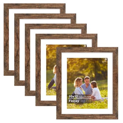10x12 Picture Frame 5 Pack, Rustic Brown Photo Frame, Display Pictures 8x10 with Mat or 10x12 without Mat for Horizontal or Vertical Wall and Tabeltop Display - color: Rustic Brown, size: 10×12-5PACK