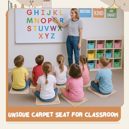 12Pcs Square Classroom Carpet Cushion,Back to School Floor Mat with Anti-Slip Particles Suitable for classrooms, Schools and kindergartens Home Family Learning and Discussion Room - color: Linen Color