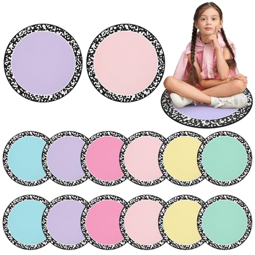 12 Pcs Pastel Classroom Decor Carpet Seats for Preschool Kindergarten Learning Playing Area 17 Inch Round Classroom Rug Floor Cushions Non Slip Cushion Decor - color: Pastel