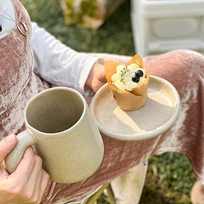 Uaral Large Coffee Mugs Cream Stoneware Mug Set with Jumbo Handle for Cocoa,Milk,Latte or Tea,Handmade Free-Form Edge Design,20oz,Set of 2, (Cream) - color: Cream