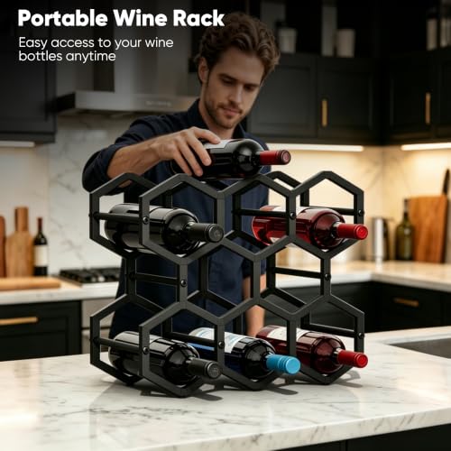3-Tier Hexagon Metal Countertop Wine Rack, 8 Bottles Tabletop Wine Bottle Holder Stand for Cabinet Pantry, Indoor Outdoor Home Bar Storage Organizer - size: 3-Tier Hexagon