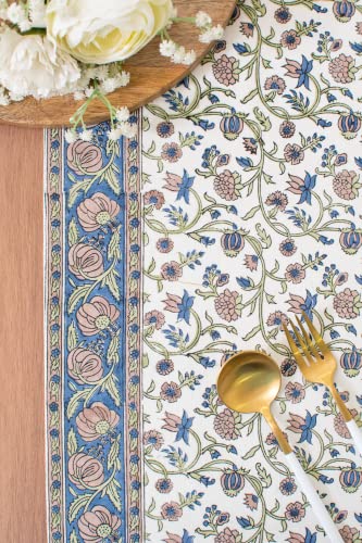 Midnight Blue Side Table Runners ( 100% Cotton, Floral Hand Block Print, 14x36 inch, Pack of 1) Fabric Lined | No Fray Edges | for Home, Kitchen, Dining Room, Holiday, Wedding Party Décor
