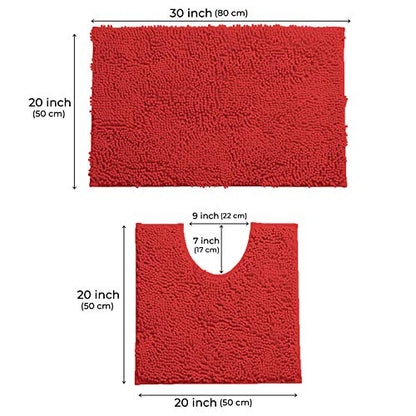 LuxUrux Red Christmas Bathroom Rugs Sets 2 Piece: Quick Dry, Soft Plush Anti-Slip, Super Absorbent. Includes Rectangular (31x20 inches) & U-Shaped Toilet Mat (20x20 inches) | Red - color: Red, size: 2 Piece Set