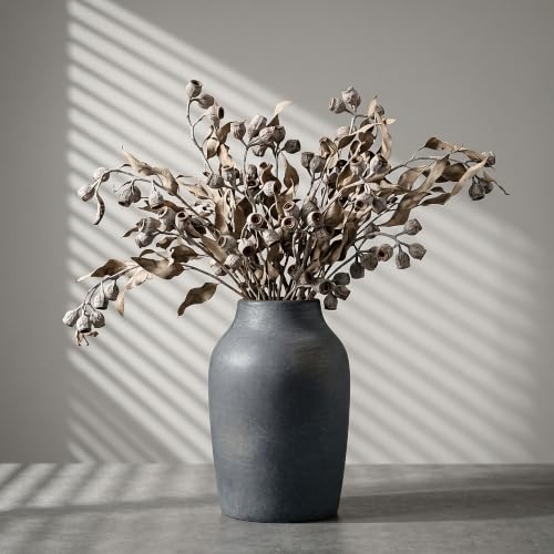 Black Vase, Rustic Ceramic Flower Vase for Home Decor | 7.4 in Vintage Vase for Dining Room Bedroom Mantle Farmhouse, Birthday Housewarming Gifts for Mom Grandma - size: 7.5"h