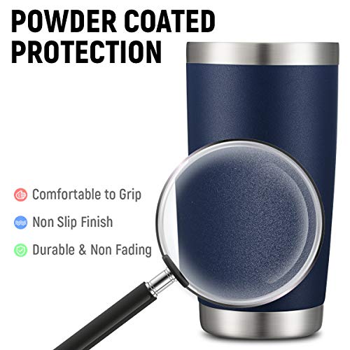 COMOOO 20oz Stainless Steel Navy Tumbler Bulk with Lid and Straw Insulated Coffee Tumbler Cup Double Wall Vacuum Travel Mug for Cold Drinks and Hot Beverage (Navy, 4 Pack) - color: Navy Blue
