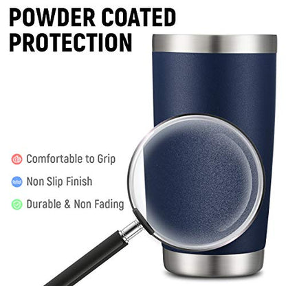COMOOO 20oz Stainless Steel Navy Tumbler Bulk with Lid and Straw Insulated Coffee Tumbler Cup Double Wall Vacuum Travel Mug for Cold Drinks and Hot Beverage (Navy, 4 Pack) - color: Navy Blue