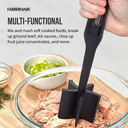 Farberware Meat Masher and Chopper Tool with 5 Beveled Blades - Ground Beef Chopper, Potato Masher, Batter Stirrer - Heat Resistant to 450 F, Dishwasher Safe - color: Black