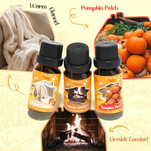 Soulorigin Fall Cozy Cabin Fragrance Oils Set, Essential Oil for Diffuser, Use for Soap Candle Making-Smoky Cedar Wood, Roasted Marshmallows, Autumn Leaves, Warm Flannel, Fireplace Time, Pumpkin Patch - color: Cozy Cabin
