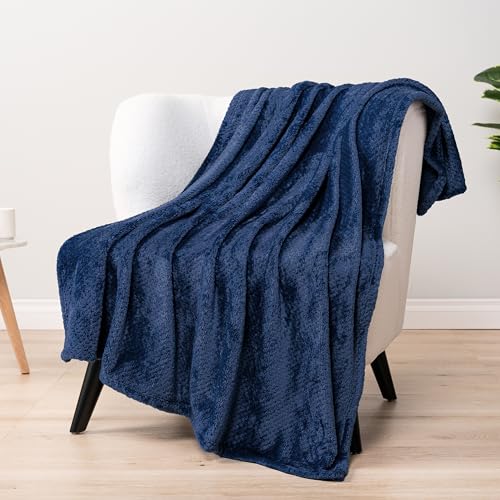 PAVILIA Fleece Throw Blanket for Couch Sofa Bed, Dark Navy Blue 50x60 | 280 GSM Soft Fuzzy Waffle Textured Jacquard Microfiber, Warm Lightweight Fade-Resistant Decorative Decor, All Season Gift - color: Navy Blue, size: 50 X 60 Inches - Throw