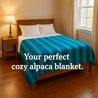 Alpaca Wool Throw Blanket 95 x 65 Inches | Large Warm Ultra-Soft Blanket | Hypoallergenic, Breathable, Non-Itchy Alpaca Wool Fabric | (Turquoise Green, Queen - color: Turquoise Green, size: Queen (95" x 65")