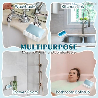 Silicone Soap Dish Self Draining with Suction Cups (White, 2 Pack) | Waterfall drainage design drains fast to keep soap dry silicone soap saver with reusable suction cups for bathroom & kitchen - color: White, size: 2