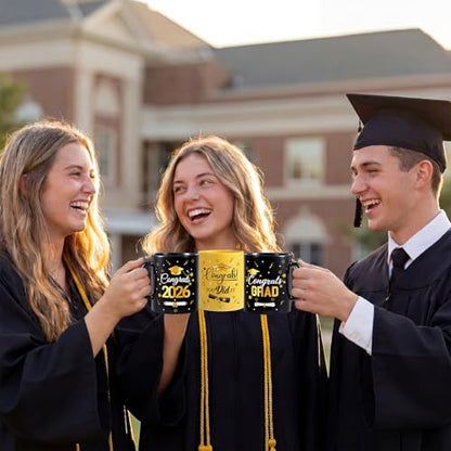 Pickmesh Graduation Coffee Mug Set of 6, 10 oz Ceramic Enamel Cups with Heart Handle, Black Gold Congrats Designs Class of 2026 Drinkware for Grad Gifts & Graduation Party Supplies - color: Black/Gold, style: Graduation